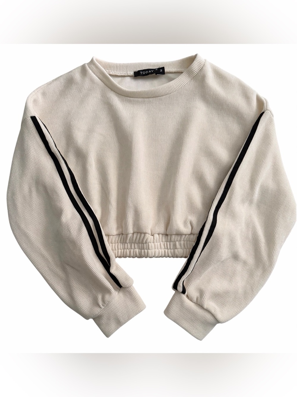 TODAY Cream Cropped Sweatshirt with Black Stripe Detail